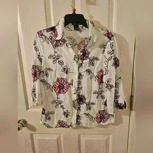 VINTAGE Y2K LAUREN MICHELLE EMBROIDERED FLORAL BUTTON-UP SIZE M